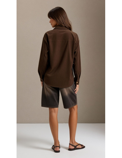 BON FASHION Πουκάμισο κοτλέ με χρυσή καρδιά 26655-ΚΑΦΕ