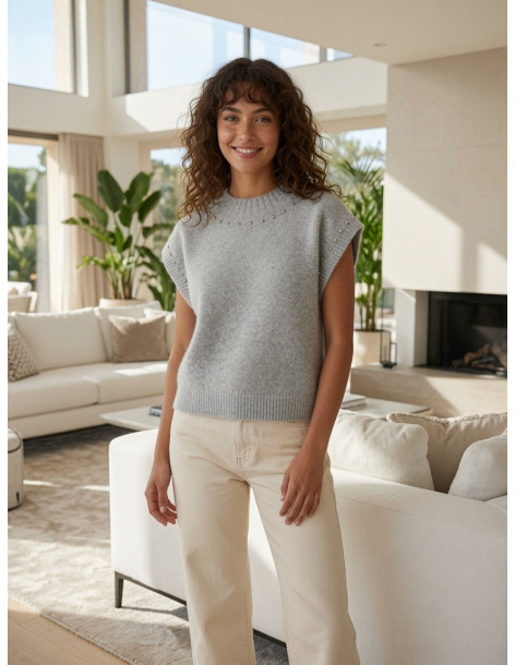 BON FASHION Αμάνικο πουλόβερ Mildred Y26626-ΓΚΡΙ