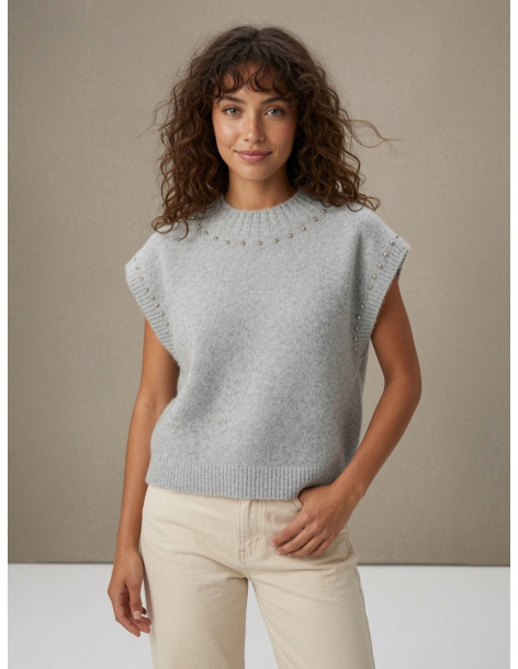 BON FASHION Αμάνικο πουλόβερ Mildred Y26626-ΓΚΡΙ