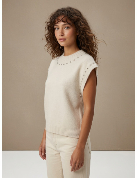 BON FASHION Αμάνικο πουλόβερ Mildred Y26626-ΜΠΕΖ 2