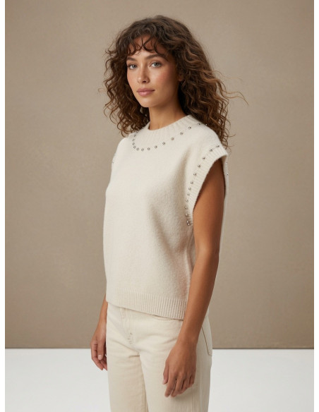 BON FASHION Αμάνικο πουλόβερ Mildred Y26626-ΜΠΕΖ