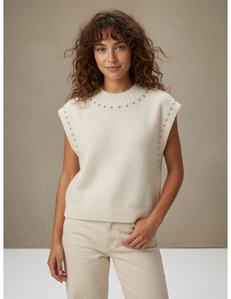BON FASHION Αμάνικο πουλόβερ Mildred Y26626-ΜΠΕΖ