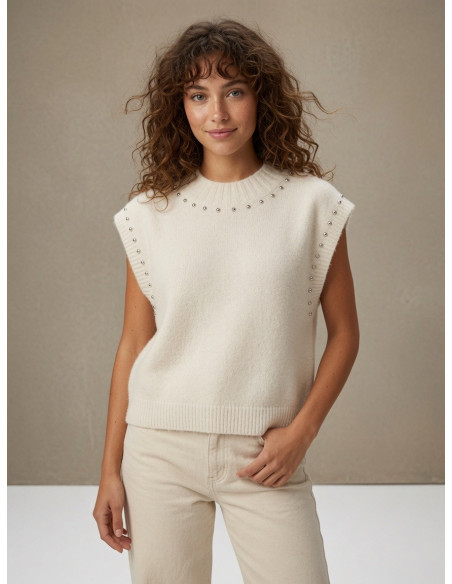 BON FASHION Αμάνικο πουλόβερ Mildred Y26626-ΜΠΕΖ