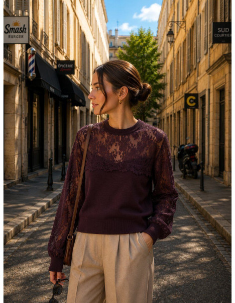 BON FASHION Πλεκτό πουλόβερ με δαντέλα 5779-ΜΩΒ 2