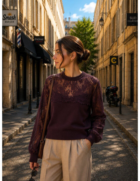 BON FASHION Πλεκτό πουλόβερ με δαντέλα 5779-ΜΩΒ