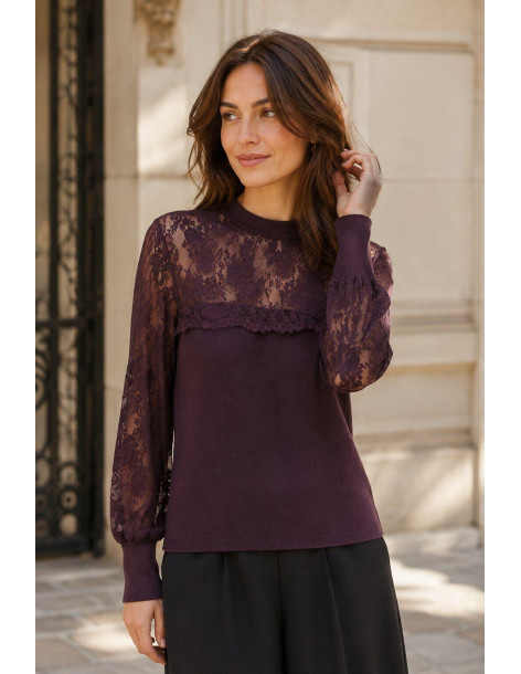 BON FASHION Πλεκτό πουλόβερ με δαντέλα 5779-ΜΩΒ