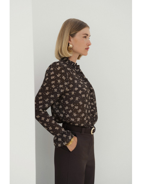 BON FASHION Φλοράλ πουκάμισο CH350-ΚΑΦΕ 2
