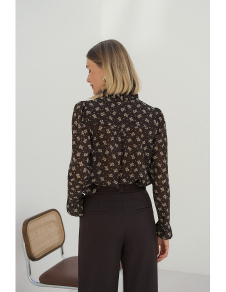 BON FASHION Φλοράλ πουκάμισο CH350-ΚΑΦΕ
