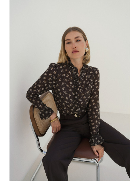 BON FASHION Φλοράλ πουκάμισο CH350-ΚΑΦΕ
