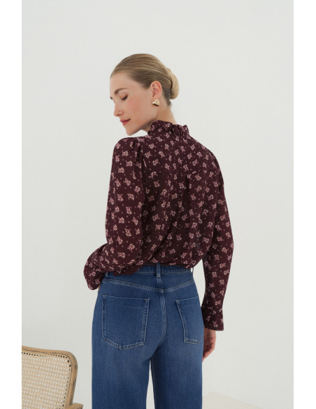 BON FASHION Φλοράλ πουκάμισο CH350-ΜΠΟΡΝΤΟ