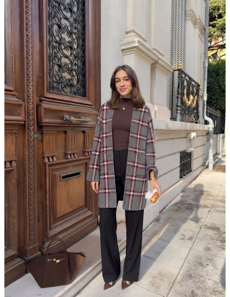BON FASHION Ριγέ μακριά ζακέτα CH2056-ΓΚΡΙ