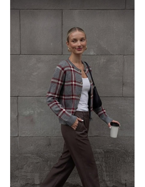 BON FASHION Ριγέ ζακέτα CH2058-ΓΚΡΙ