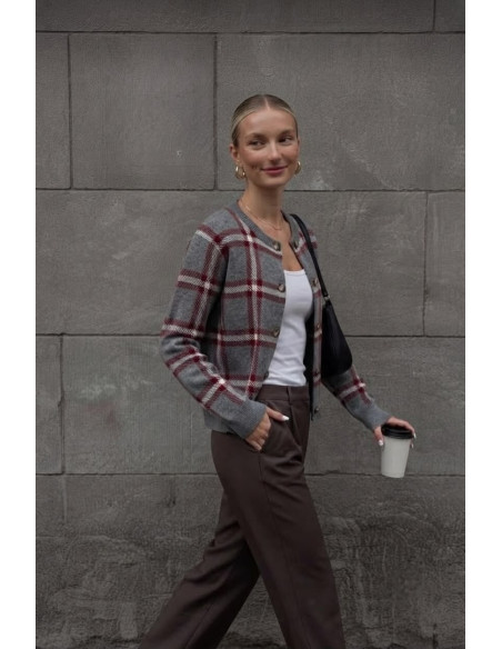 BON FASHION Ριγέ ζακέτα CH2058-ΓΚΡΙ