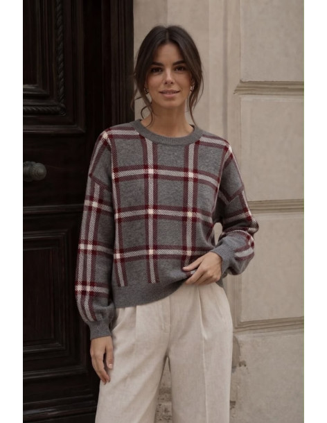 BON FASHION Πλεκτό πουλόβερ ριγέ CH2055-ΓΚΡΙ