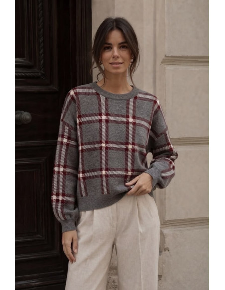 BON FASHION Πλεκτό πουλόβερ ριγέ CH2055-ΓΚΡΙ