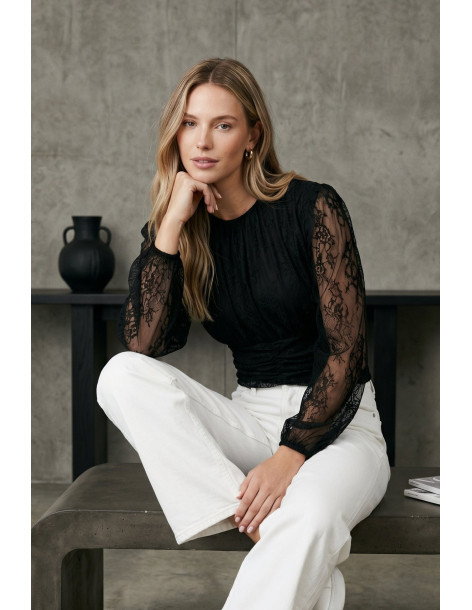 BON FASHION μπλούζα από δαντέλα 7218-ΜΑΥΡΟ