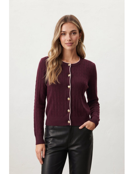 BON FASHION Ζακέτα με πλέξη κοτσίδα 78101-ΜΠΟΡΝΤΟ