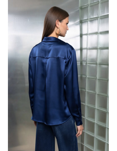 DONNA  MARTHA Πουκάμισο satin touch 27153-2-ΜΠΛΕ