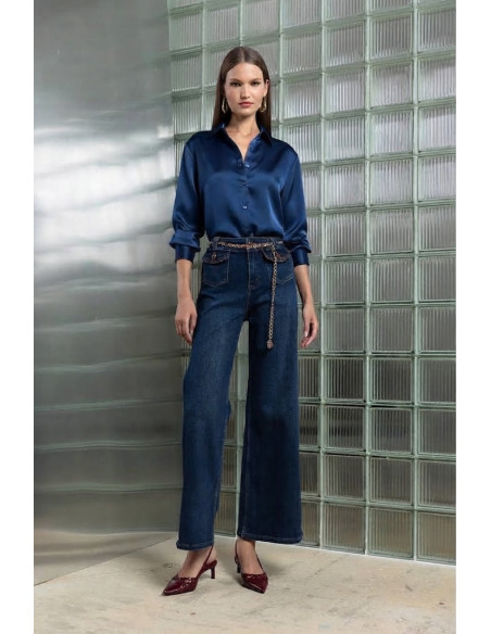 DONNA  MARTHA Πουκάμισο satin touch 27153-2-ΜΠΛΕ