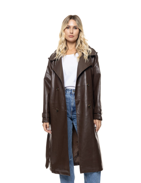 SPLENDID leather-look trench παλτό με ζώνη  56-101-020-ΚΑΦΕ