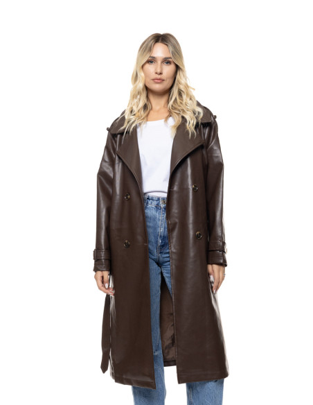 SPLENDID leather-look trench παλτό με ζώνη  56-101-020-ΚΑΦΕ