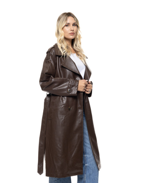 SPLENDID leather-look trench παλτό με ζώνη  56-101-020-ΚΑΦΕ 2