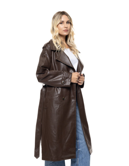 SPLENDID leather-look trench παλτό με ζώνη  56-101-020-ΚΑΦΕ