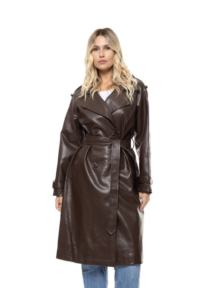 SPLENDID leather-look trench παλτό με ζώνη  56-101-020-ΚΑΦΕ