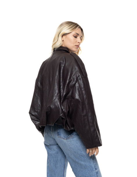 BISTON  leather-look cropped jacket με κλασικό γιακά 56-101-041-ΚΑΦΕ 2
