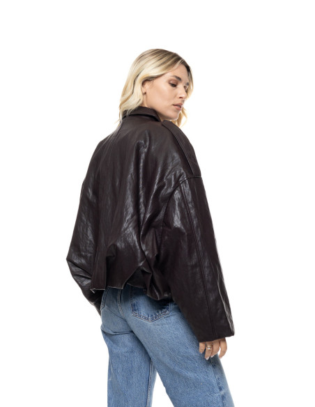 BISTON  leather-look cropped jacket με κλασικό γιακά 56-101-041-ΚΑΦΕ
