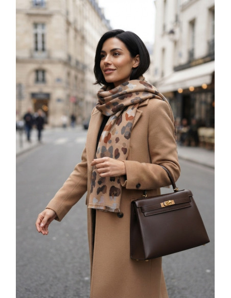 BON FASHION κασκόλ διπλής όψης με μοτίβο λέοπαρ LM2026-57-ΜΠΕΖ