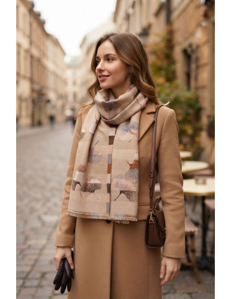 BON FASHION κασκόλ διπλής όψης με μοτίβο ginkgo LM2026-58-ΜΠΕΖ