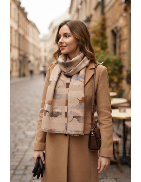 BON FASHION κασκόλ διπλής όψης με μοτίβο ginkgo LM2026-58-ΜΠΕΖ
