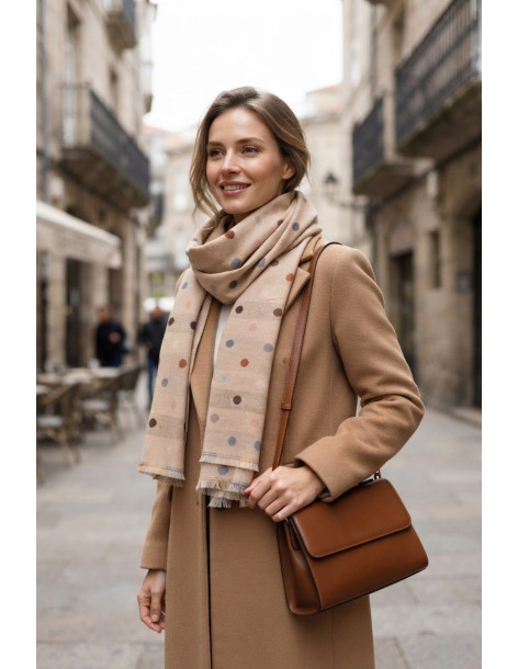 BON FASHION κασκόλ διπλής όψης με μοτίβο πουα LM2026-59-ΜΠΕΖ