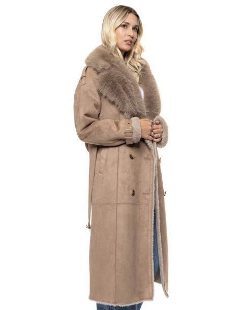 SPLENDID μακρύ παλτό suede-look με πλούσιο faux fur γιακά 56-101-050-ΜΠΕΖ 2