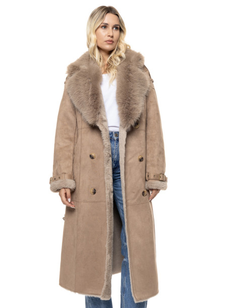 SPLENDID μακρύ παλτό suede-look με πλούσιο faux fur γιακά 56-101-050-ΜΠΕΖ