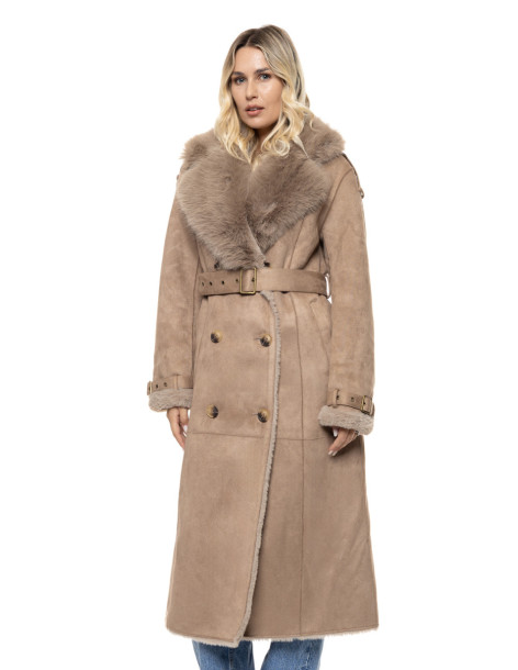 SPLENDID μακρύ παλτό suede-look με πλούσιο faux fur γιακά 56-101-050-ΜΠΕΖ