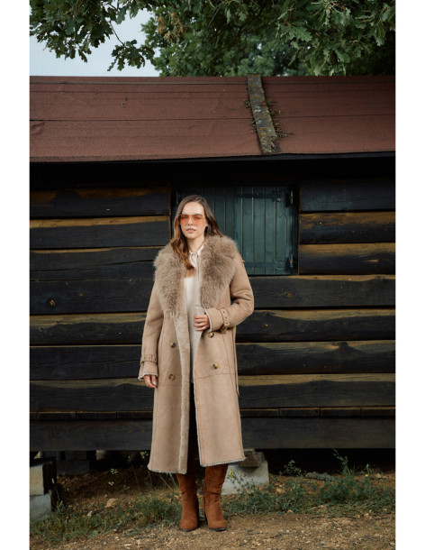 SPLENDID μακρύ παλτό suede-look με πλούσιο faux fur γιακά 56-101-050-ΜΠΕΖ
