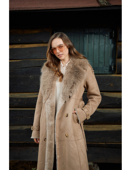 SPLENDID μακρύ παλτό suede-look με πλούσιο faux fur γιακά 56-101-050-ΜΠΕΖ