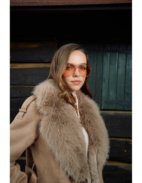 SPLENDID μακρύ παλτό suede-look με πλούσιο faux fur γιακά 56-101-050-ΜΠΕΖ