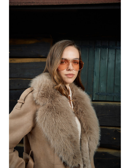 SPLENDID μακρύ παλτό suede-look με πλούσιο faux fur γιακά 56-101-050-ΜΠΕΖ
