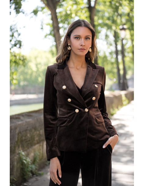 BON FASHION Velvet jacket and pants set V1721-P2228-BROWN