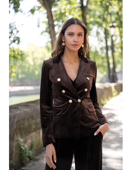 BON FASHION Velvet jacket and pants set V1721-P2228-BROWN