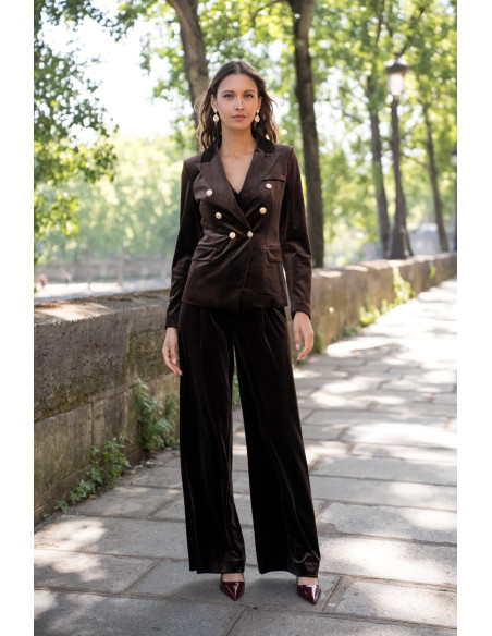 BON FASHION SET Velvet jacket and pants set V1721-P2228-BROWN