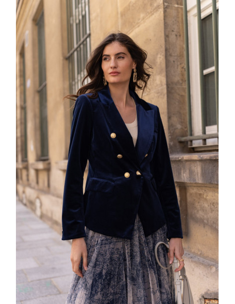 BON FASHION Velvet jacket and pants set V1721-P2228-BLUE