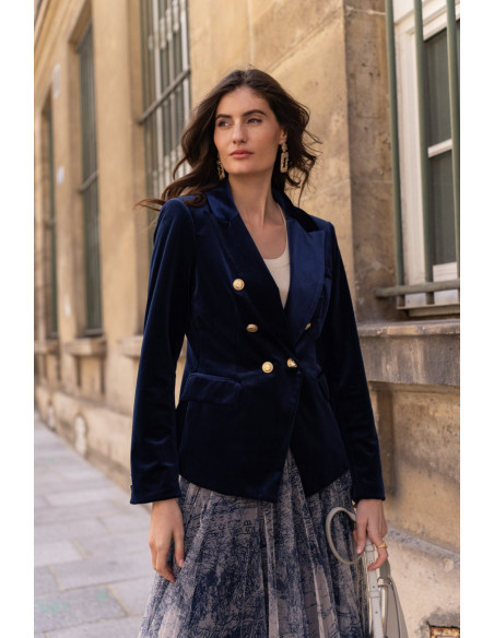 BON FASHION Velvet jacket and pants set V1721-P2228-BLUE