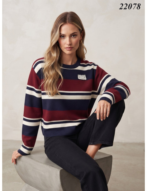 BON FASHION πλεκτό πουλόβερ 22078-ΜΠΟΡΝΤΟ