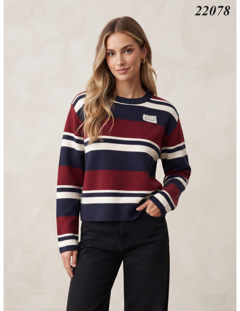 BON FASHION πλεκτό πουλόβερ 22078-ΜΠΟΡΝΤΟ